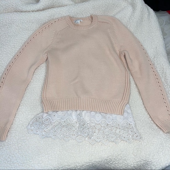 Club Monaco peach knit sweater with white lace bottom - Picture 1 of 3